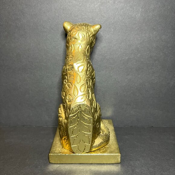 Decorative Gold Tone Metal Wildcat Cheetah Leopard Statue Figure Bookend 6.5" - Picture 4 of 6